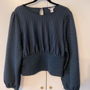 H&M ribbed Bishop sleeve top